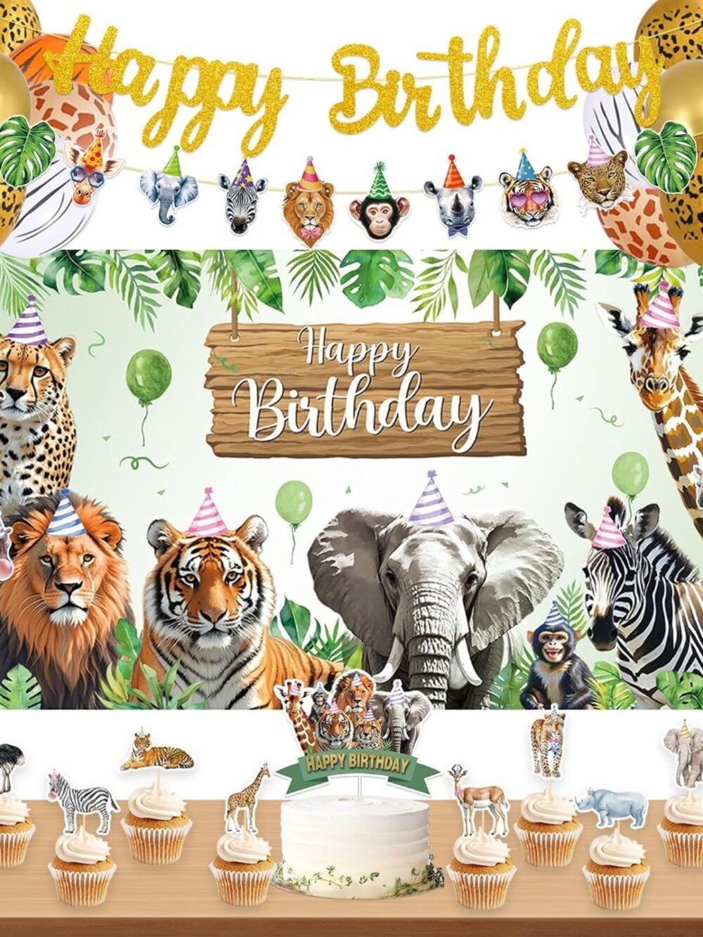Safari Animals Birthday Party Decorations, Jungle Birthday Banner